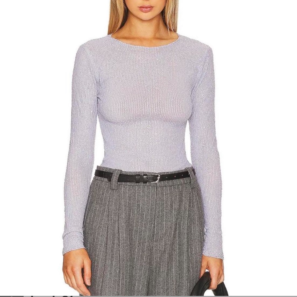 Women's Long Sleeve Ribbed Top - Light Gray